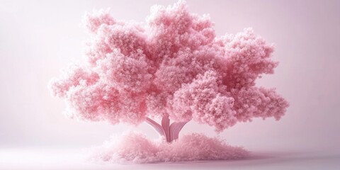 Fototapeta premium Pink blossom tree made of paper isolated on a white background, Paper pink blossom tree on white background