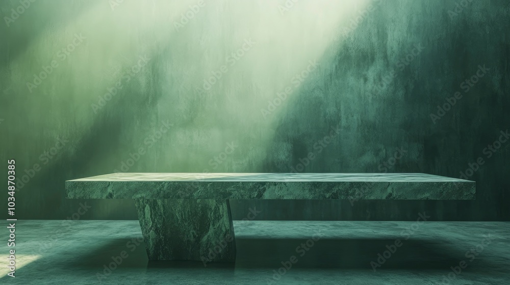 Poster 3d rendering of an empty marble table in the foreground and cement stone in the background featuring