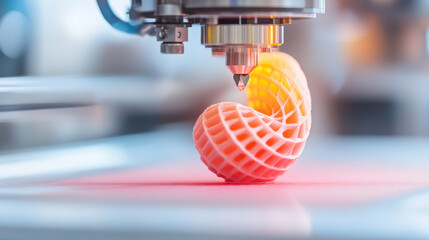 3D printing technology is showcased with vibrant, intricate design being created. machines precision highlights innovation in modern manufacturing