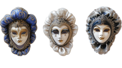 Elegant Opera Masks Collection Isolated on a Transparent Background Generative AI