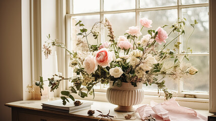 Fototapeta premium Beautiful bouquet of flowers in vase. Floral arrangement