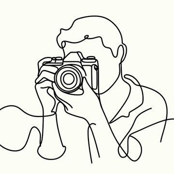recommend clip art: Photographer taking picture in continuous line drawing.