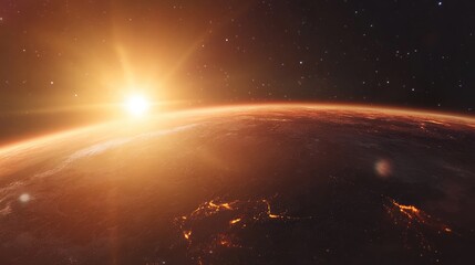 3D cartoon depiction of a sunrise viewed from space