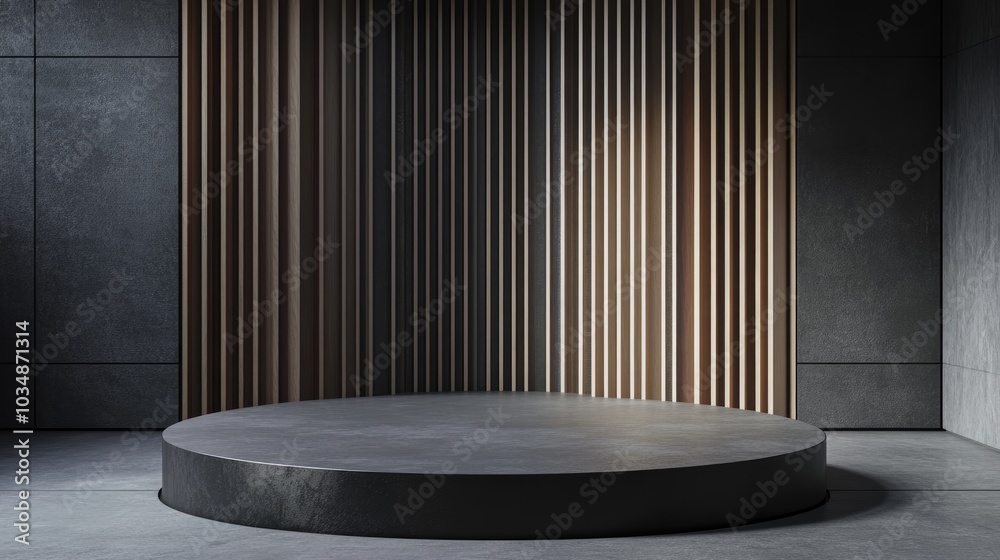 Poster minimalist podium scene for mock up presentation with ample copy space featuring an abstract 3d rend