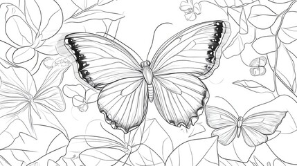 Fototapeta premium Coloring page featuring bold line art of butterflies designed for children