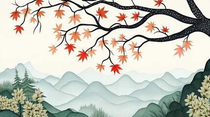 Maple Leaves and Mountain Beneath the Sky