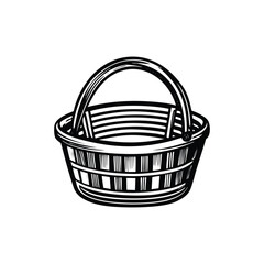 Wicker Basket Engraving Outline Vector in Black and White