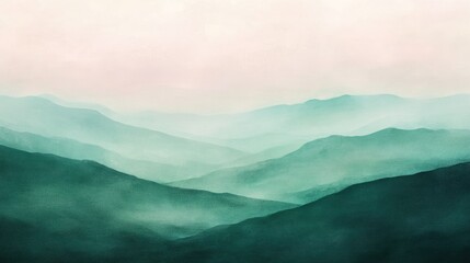 Obraz premium Abstract oil painting depicting soft rolling hills in gentle green and pink tones creating a tranquil and serene landscape scene