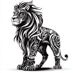 Obraz premium Tribal Lion Tattoo Design: Black and White Vector Illustration