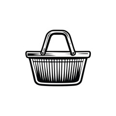 Black and White Wicker Basket Engraving Vector Design