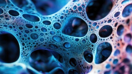 Abstract Blue and Pink Organic Structure with Circular Holes