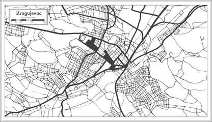 Obraz premium Kragujevac Serbia City Map in Black and White Color in Retro Style. Outline Map.