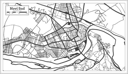 Obraz premium Novi Sad Serbia City Map in Black and White Color in Retro Style. Outline Map.