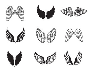 Fototapeta premium Angel Wings Vector illustration in black and white - Fairy Wings Silhouette Design
