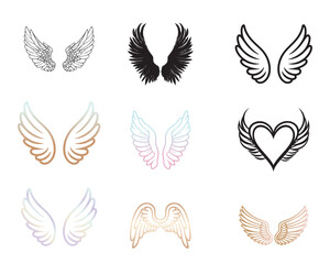 Fototapeta premium Angel Wings Vector illustration in black and white - Fairy Wings Silhouette Design