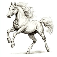 Detailed Black and White Horse Drawing - Pen and Ink Illustration