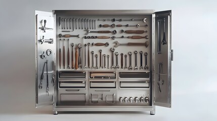 Closed tool cabinet white background. 