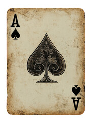 Intricate ace of spades card with vintage detailing and transparent background.
