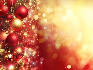 Fototapeta premium A vibrant Christmas and New Year background featuring holiday decorations, red and gold ornaments, and festive lights, perfect for seasonal celebrations