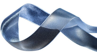 Silky blue ribbon with soft texture and subtle shimmer on transparent background.