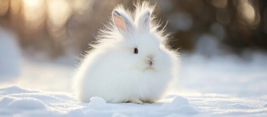 Cute Fluffy Bunny in Winter Wonderland