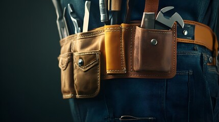 tools in tool belt. Space for text. 