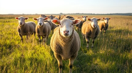 Fototapeta premium A Line of Sheep in a Meadow