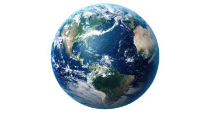 A colorful 3D globe showcasing the continents of Europe, America, and Asia, set against a blue ocean background, representing the beauty of our planet