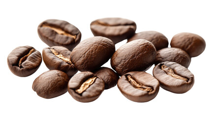 Naklejka premium Isolated coffee beans on a white background showcasing their rich brown color and texture