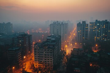 Obraz premium Air Pollution with smoke and haze in the city