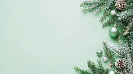 A green background with a Christmas tree and snowflakes