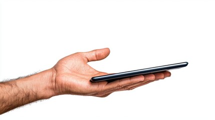 A photostock images of a digital tablet held by two hands, isolated on white background, High Quality