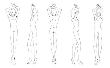Stylized fashion male figure template, contour drawing for graphic design.