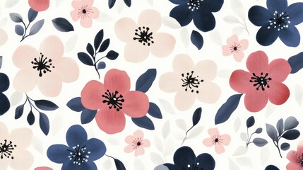 A seamless floral pattern with delicate multicolored flowers in soft and bold tones, ideal for fabric, wallpaper, or digital design backgrounds.