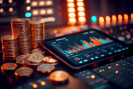 Coin Stack Financial profitability and cost optimization. AI generative.