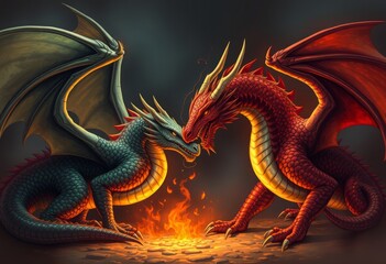 Obraz premium Dragon Bond The mythical bond between dragons often depicted as