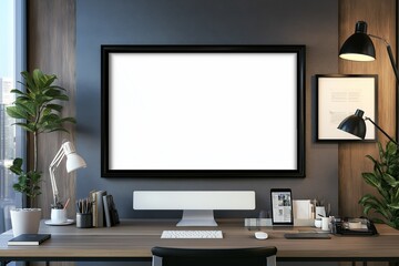 blank wooden photo frame mock up by generative ai