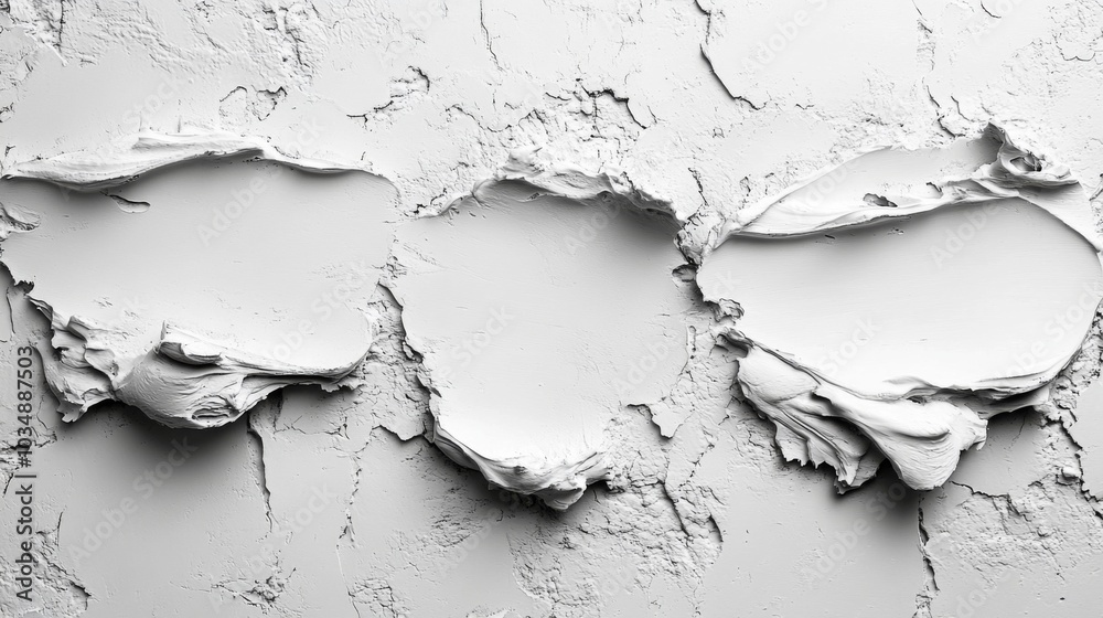 Fototapete a close-up view reveals peeling white plaster on a textured wall, highlighting the layers and cracks