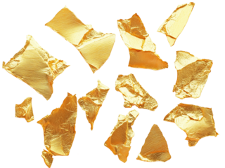 High-Resolution Floating Gold Foil on Transparent Background, Perfect for Graphic Design, Packaging, and Luxurious Visuals