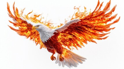 Obraz premium A photostock images of a phoenix rising in flames, isolated on white background, High Quality