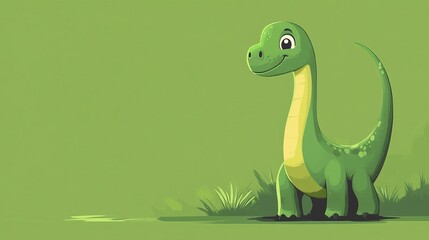 Fototapeta premium A cheerful cartoon dinosaur stands in a green landscape, exuding a friendly, playful vibe.