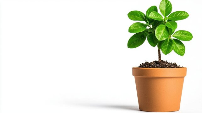 A photostock images of a root-bound plant in a pot, isolated on white background, High Quality