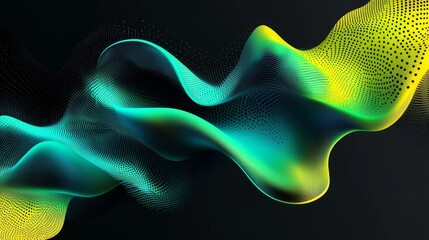 Minimalist abstract poster design with bright lime green to cyan gradient colors and metallic elements. The background is elegant black, highlighting color contrast and modern simplicity.