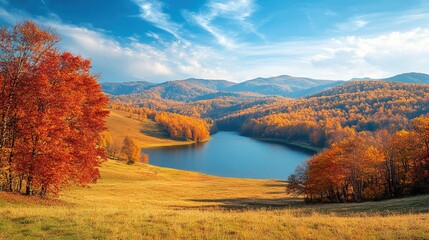 Obraz premium Serene Autumn Landscape with Colorful Foliage