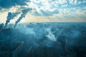 Fototapeta premium Air Pollution with smoke and haze in the city