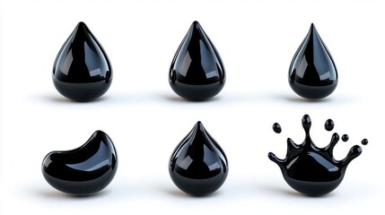 A photostock images of abstract black ink droplets and splashes, isolated on white background, High Quality