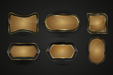 Group of Black and gold buttons design with premium gradient color in elements. Set of Luxury special shapes web IU buttons. and collection of metallic sheen at the center