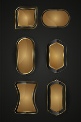 A collection of metallic sheen at the center. Group of Black and gold buttons design with premium gradient color in elements. Set of Luxury special shapes web IU buttons