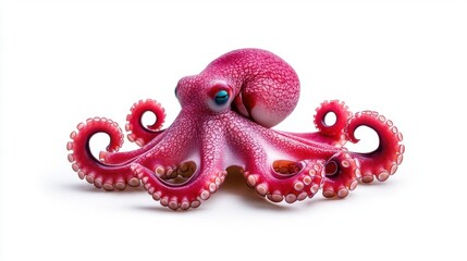Fototapeta premium A photostock images of an octopus with spread tentacles, isolated on white background, High Quality