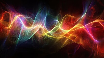 Fototapeta premium Abstract composition of vibrant sine waves illuminated patterns and fractal designs representing sound equalization and musical spectrum
